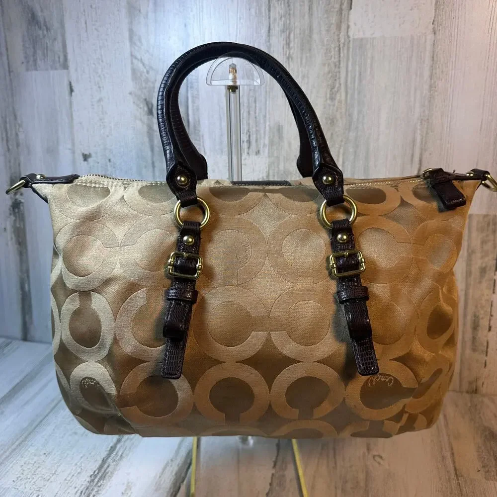 Coach Maggie Satchel Signature Canvas & Brown Leather Style F1220 - Picture 2 of 9